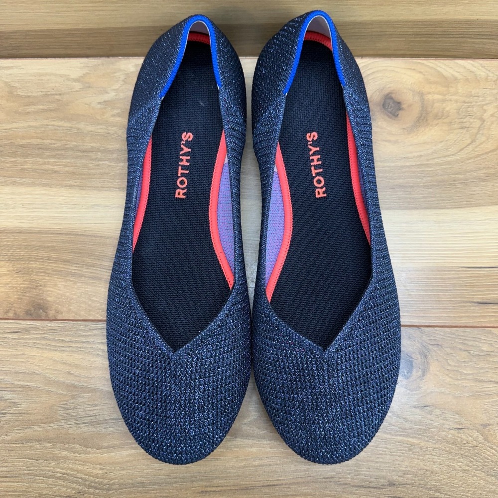 Rothys Round Toe Flats Womens 12.5 Metallic Lattice Blue Slip On Comfort Shoes